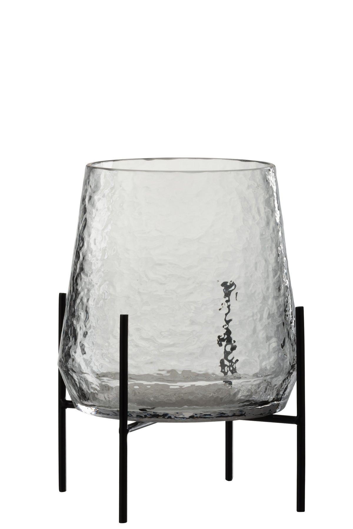 J-Line vaas Op Voet Oneffen - glas - transparant/zwart - small - Ø 19.5 cm