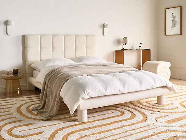 Lit avec sommier Bouclé CRESSAT 140 x 200 cm Blanc cassé