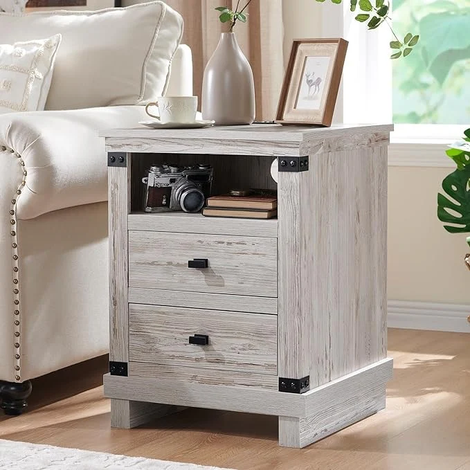 18 Farmhouse Nightstand with Charging Station, Night Stand, End Table