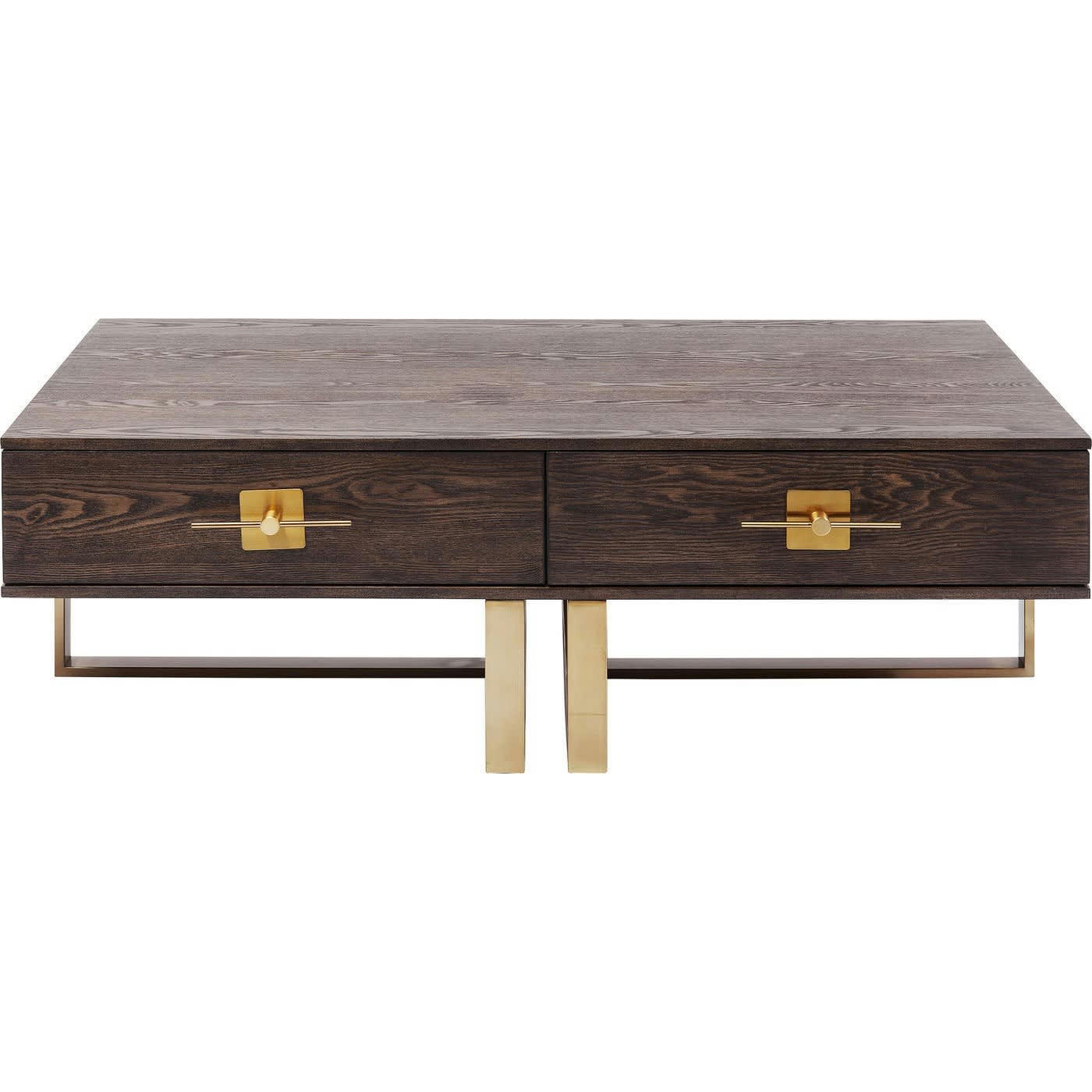 OSAKA - Table basse 2 tiroirs rétro marron et acier doré