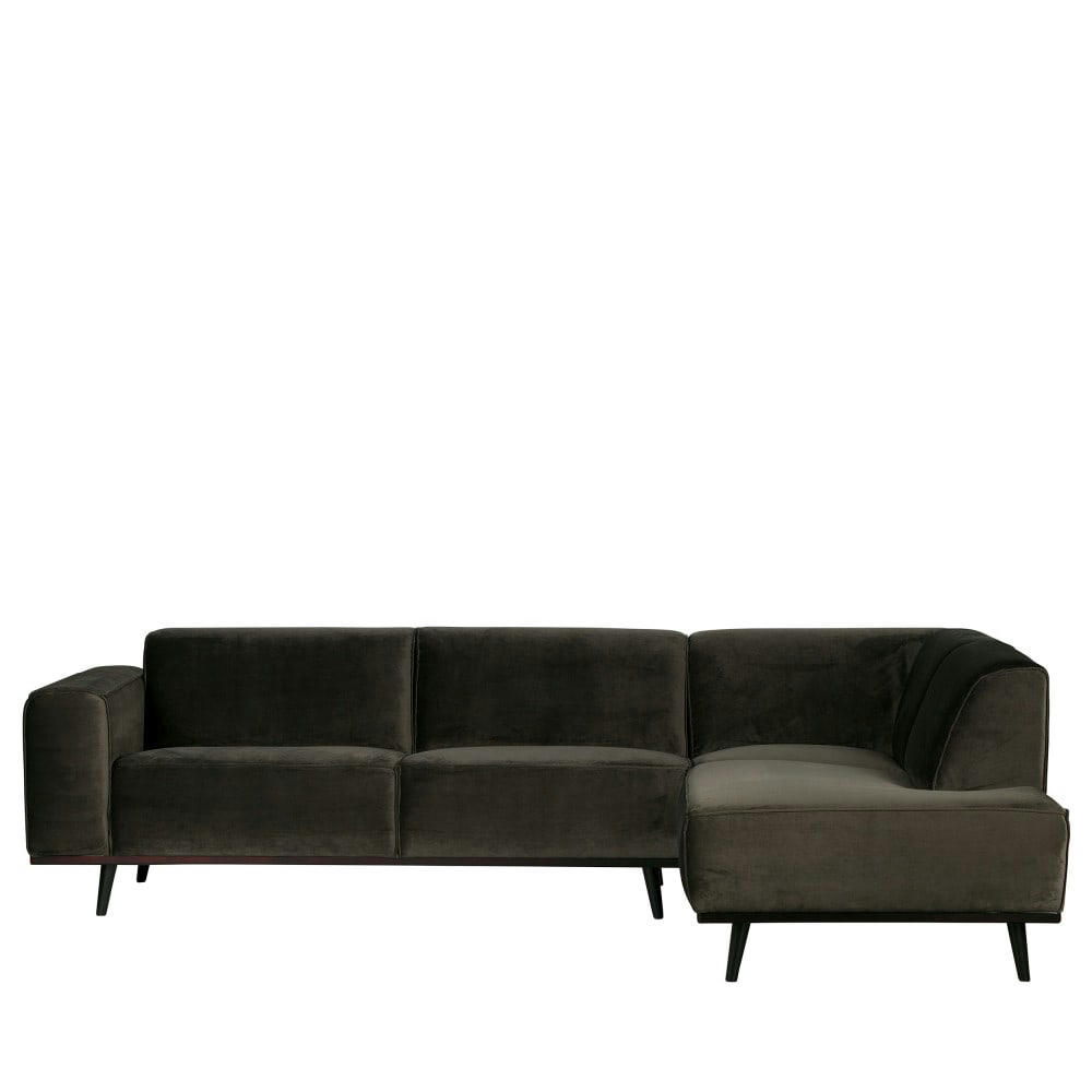 STATEMENT - Canapé d'angle droit velours vert kaki 3 places