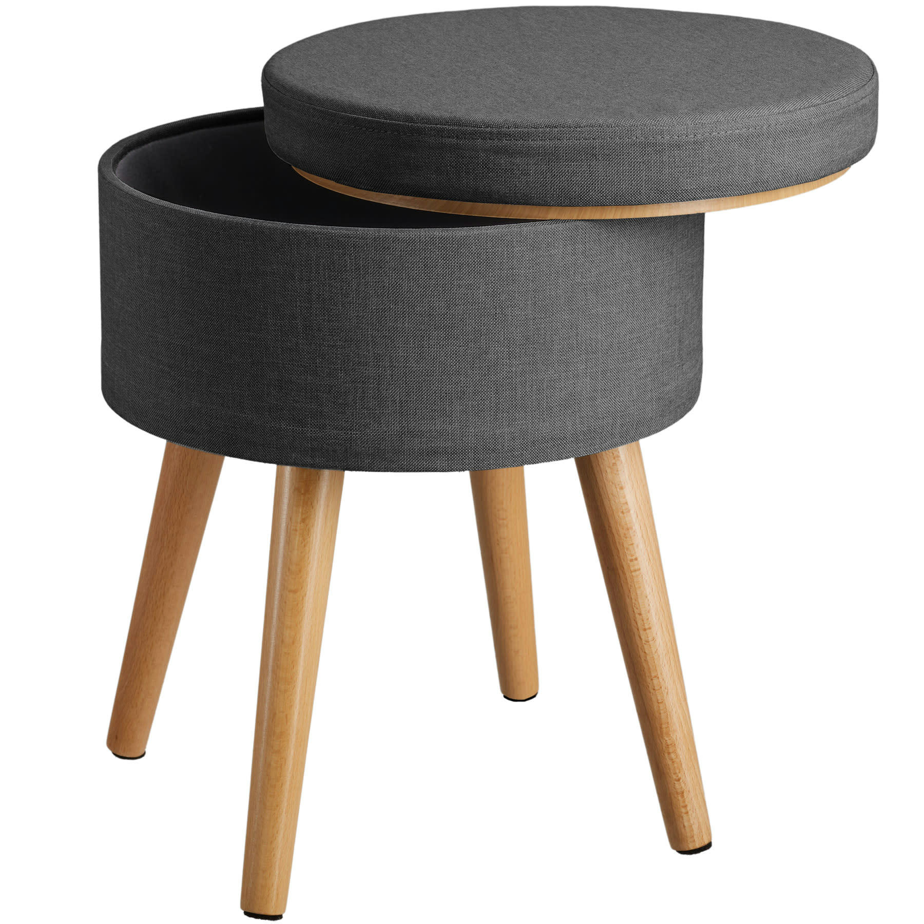 - Banc Tabouret Coffre de rangement Rond gris foncé