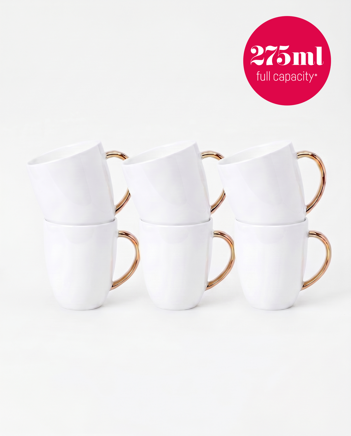 vtwonen - Basic - mokken set van 6 - porselein - wit goud - 275 ml