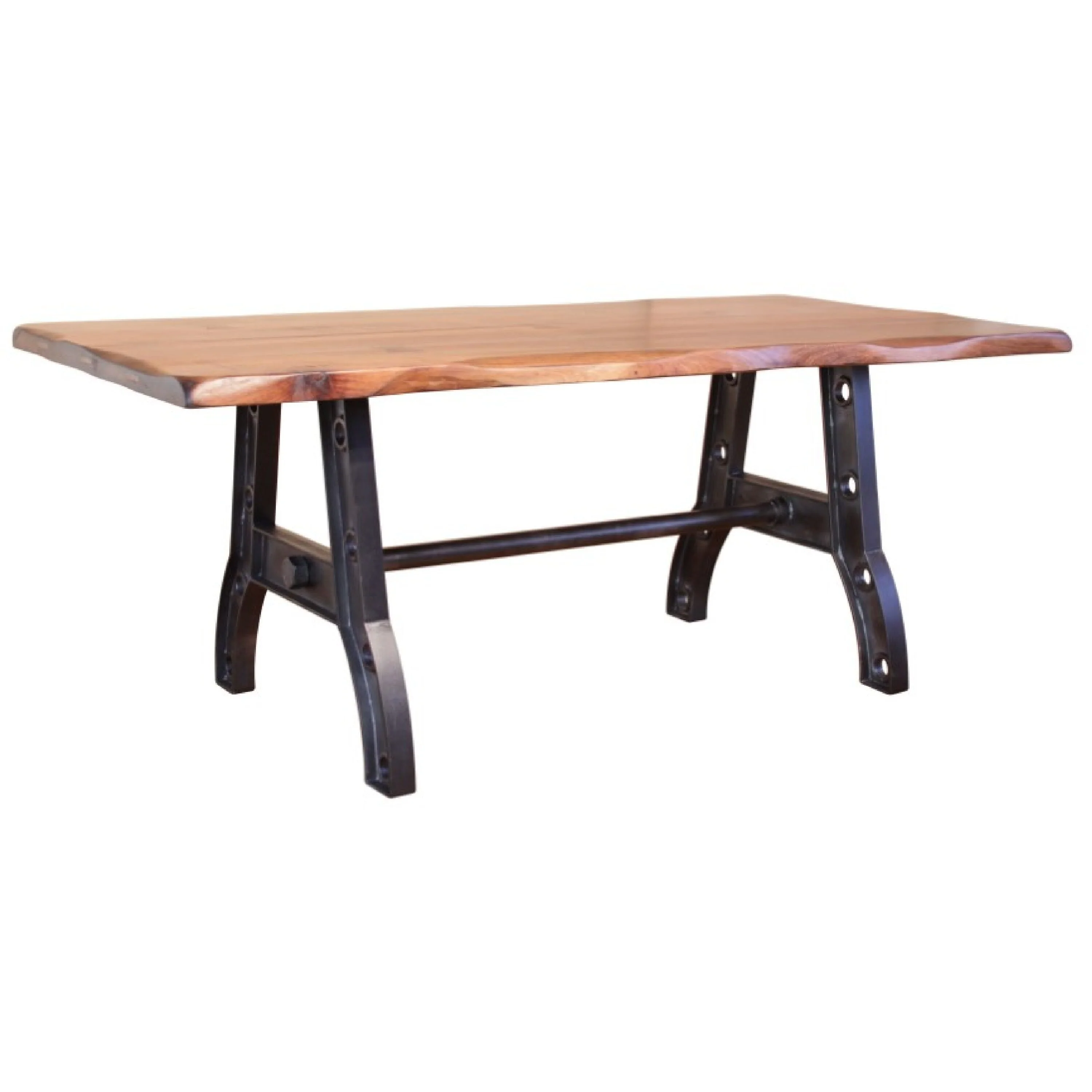 Umey Dining Table, Brown Solid Mango Wood, Industrial Metal, 79 Inch