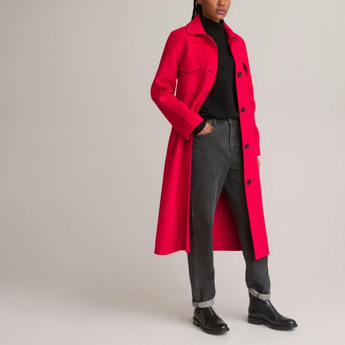 Manteau boutonné laine mélangée
