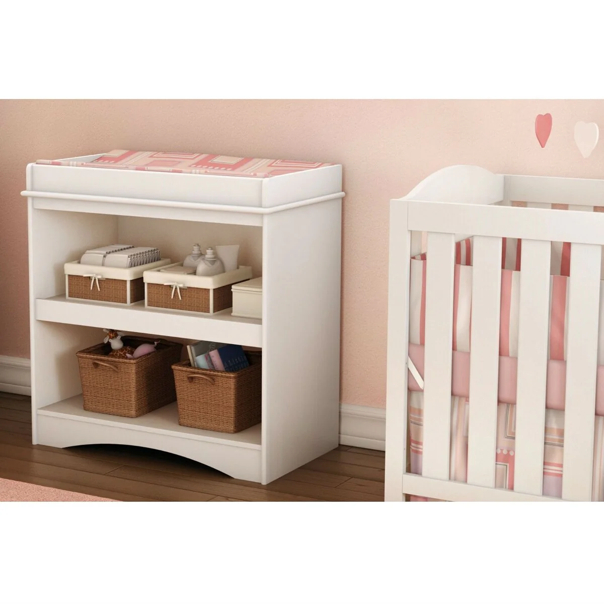 Daily Boutik White Wood Baby Furniture Changing Table with Open Storage Space