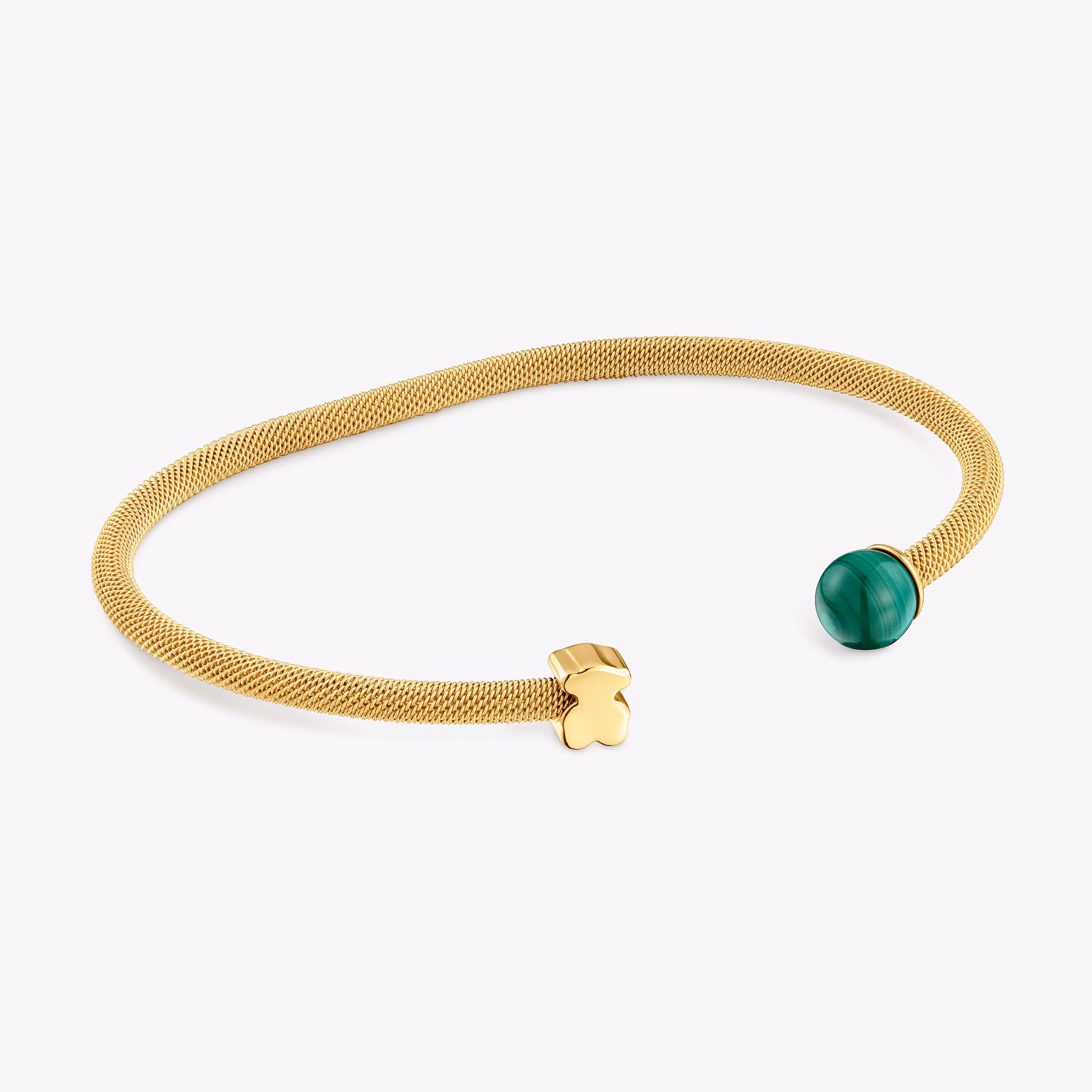 Pulsera esclava de acero dorado y malaquita Icon Mesh