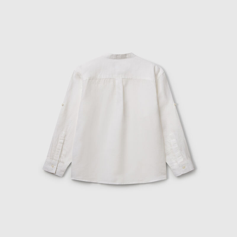 Mandarin collar shirt in linen blend