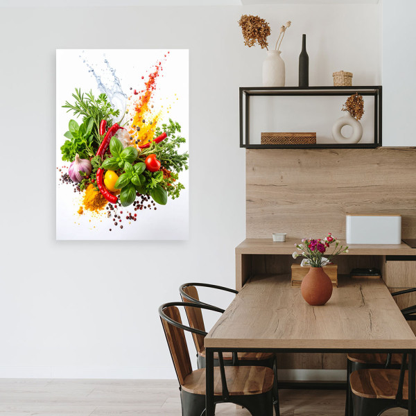 Obraz do kuchni jadalni, Zioła przyprawy warzywa 20x30