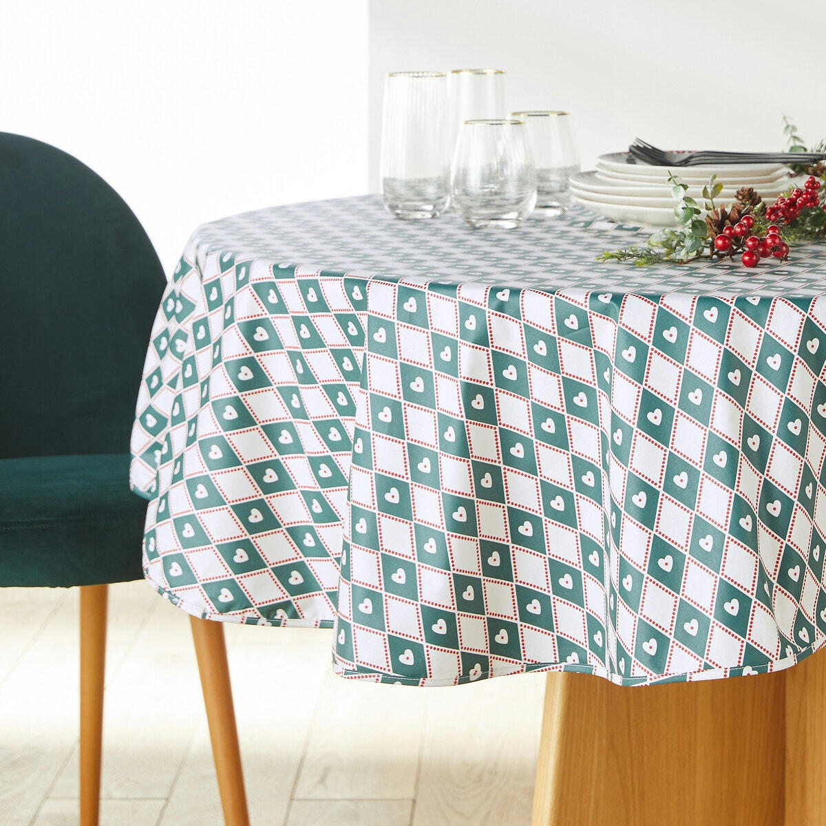 Nappe ronde coton enduit souple, Christmas Check