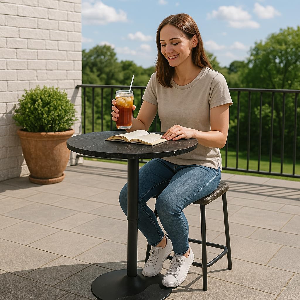 Magshion 23.5'' Round Adjustable Height Wood Bar Pub Table Adjustable Range 27.5-36 Living Room Dining Room Bar Cocktail Table