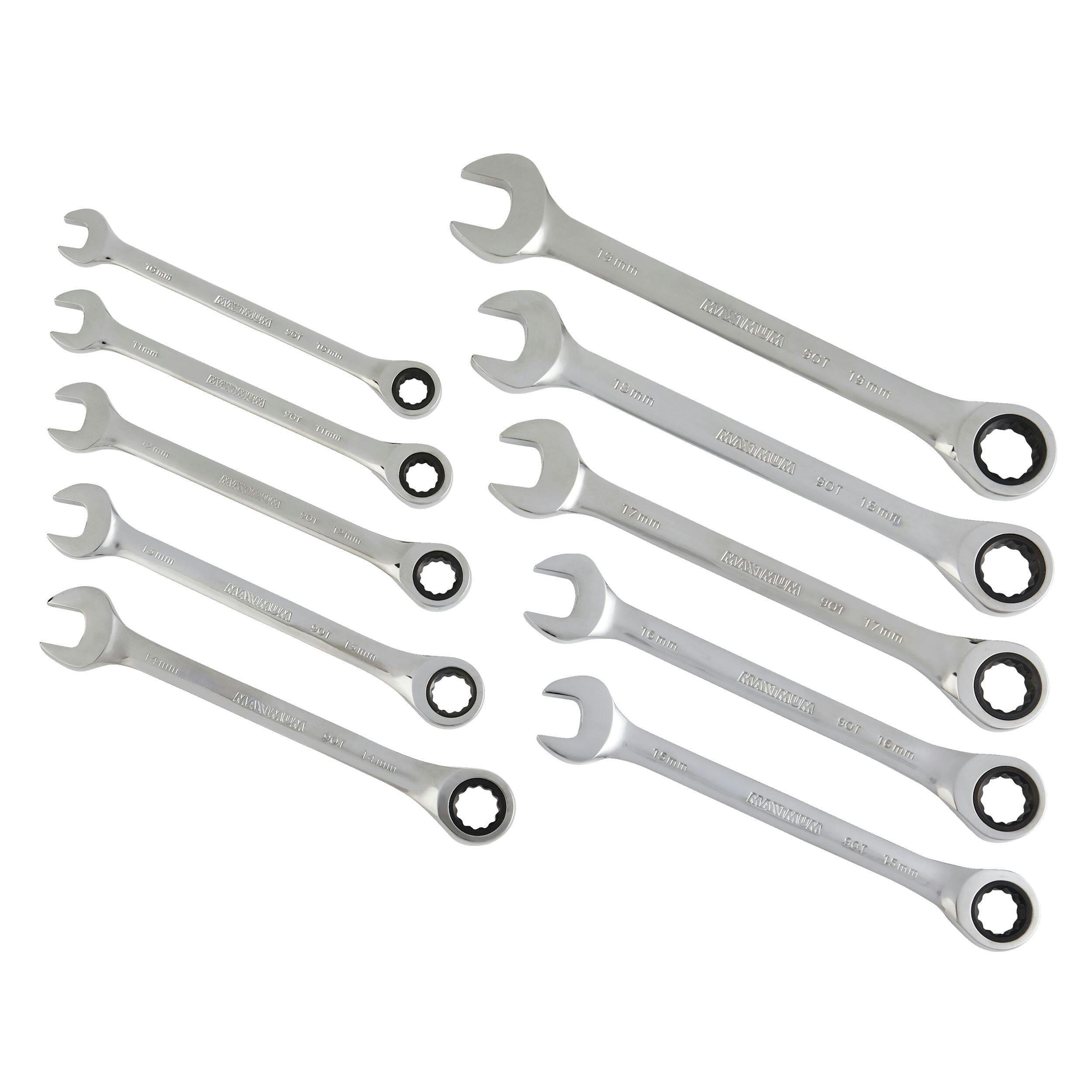 MAXIMUM 90-Tooth Flex Head Ratcheting Wrench Set, Metric, 10-pc
