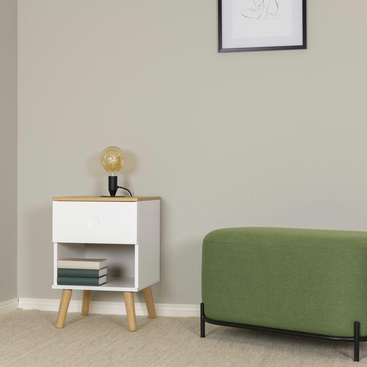 ZINO - Table de chevet 1 tiroir en bois blanc