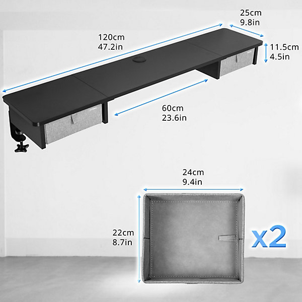 DD2 BK Meuble 120 cm avec 2 tiroirs pour bureau assis debout Compatible avec plateaux TT120 TT140 TT160 Duronic