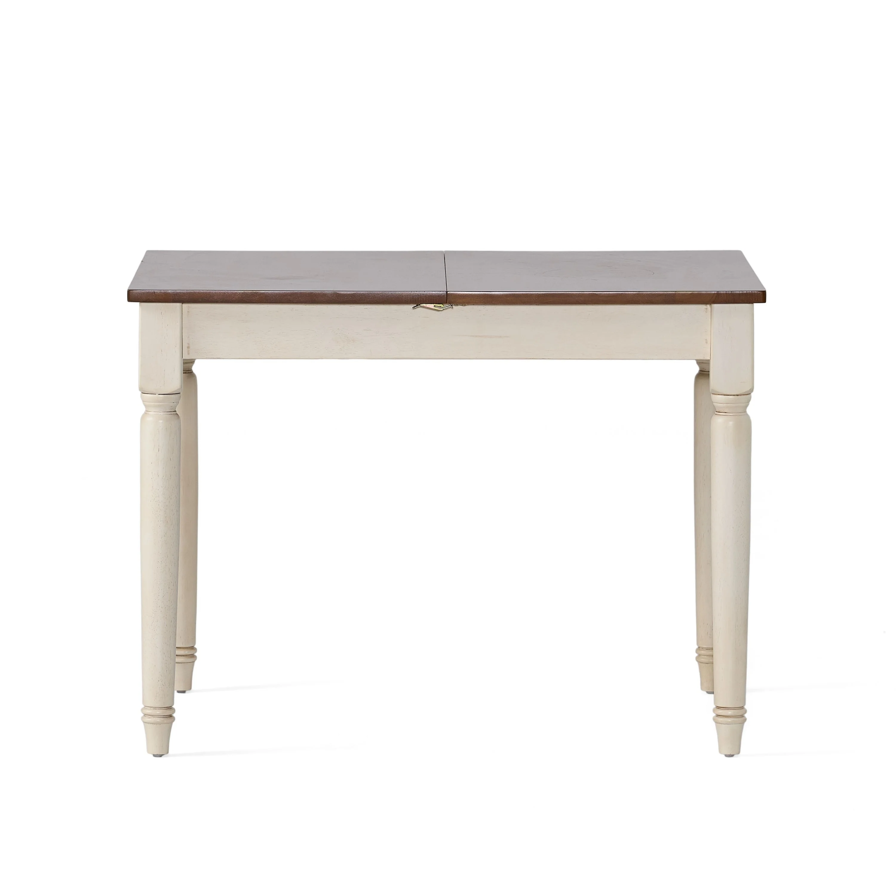 Jeby Dining Table, 39-50 Inch Brown Expandable Leaf, Turned Ivory Legs