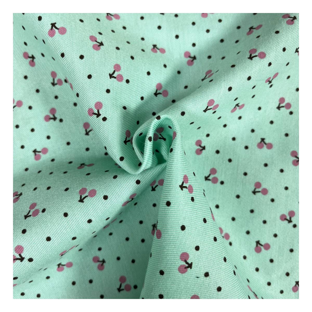 Mint Cherries Polycotton Print Fabric by the Metre