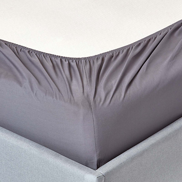 Drap-housse uni gris foncé 100 % coton égyptien 200 fils matelas épais 90 x 190 cm - HOMESCAPES