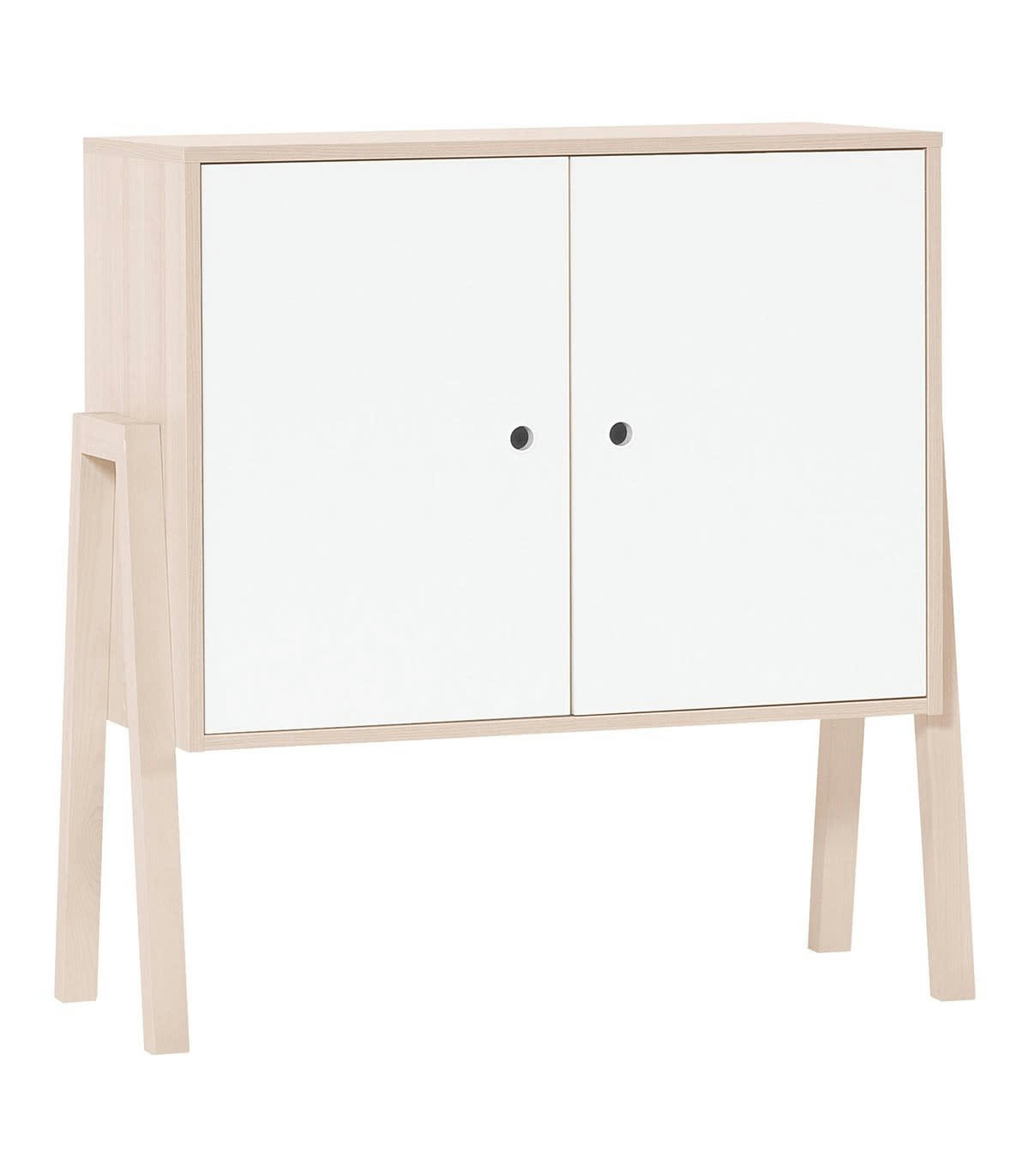 SPOT - Commode 2 portes 1 étagère intérieure - Blanc et beige