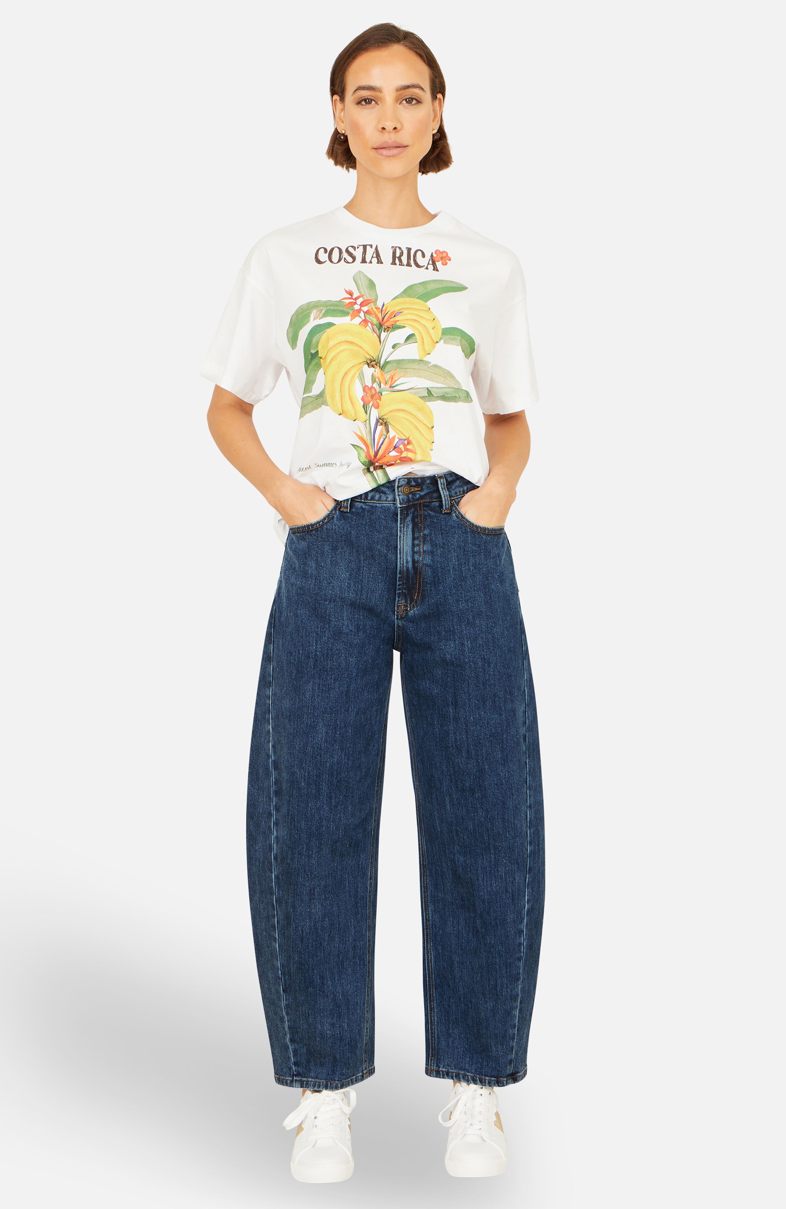 Yumi Blue Denim Barrel Relaxed Fit Jeans