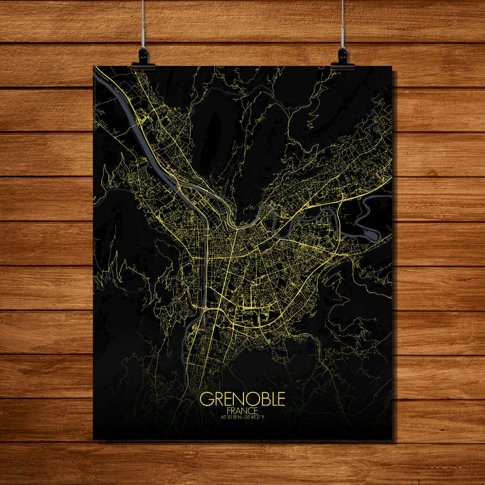 - Affiche Grenoble Carte Nuit 40x50