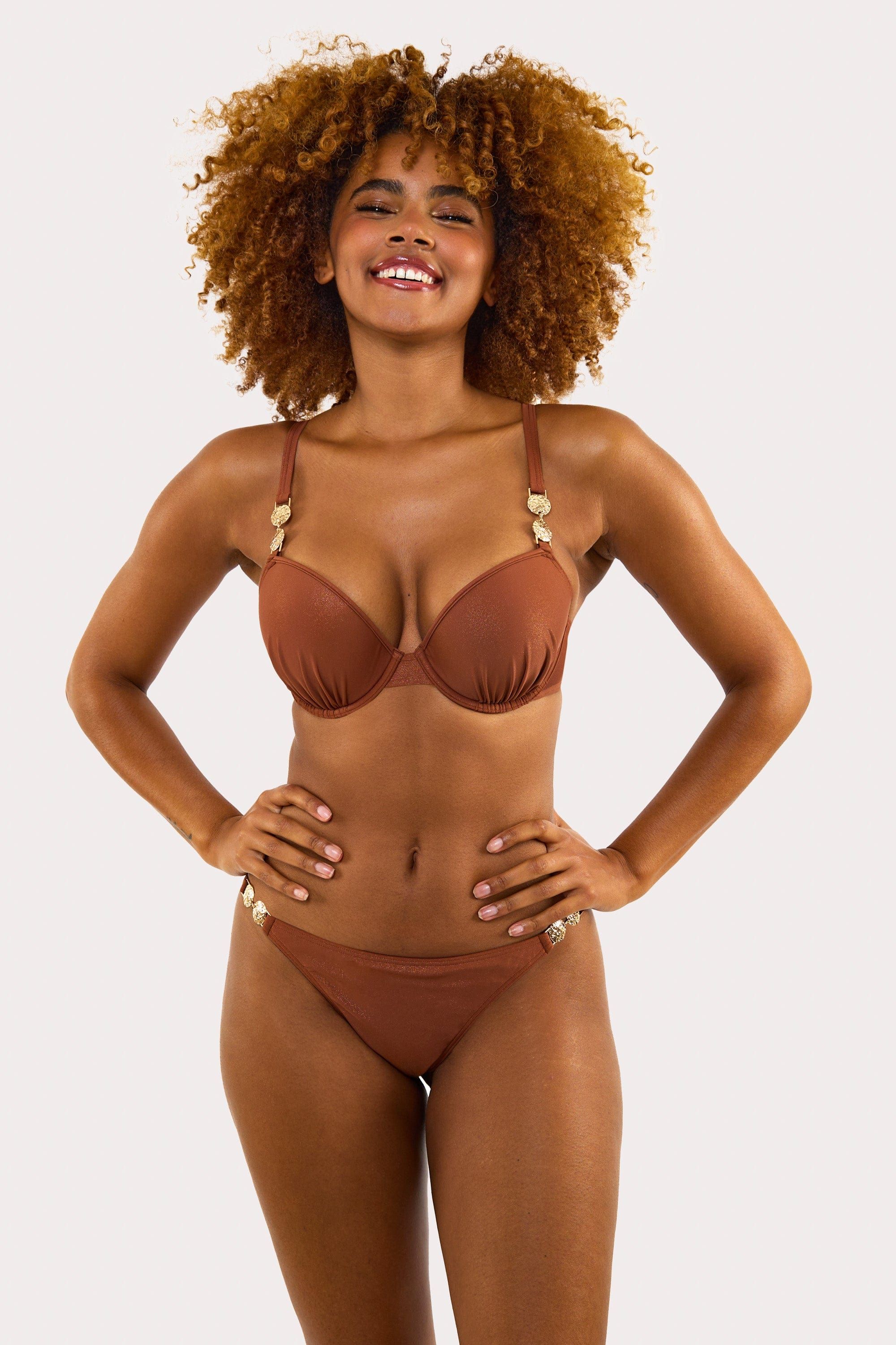 Wolf & Whistle Morgan Bronze Glitter Mix & Match Tanga Bikini Bottoms