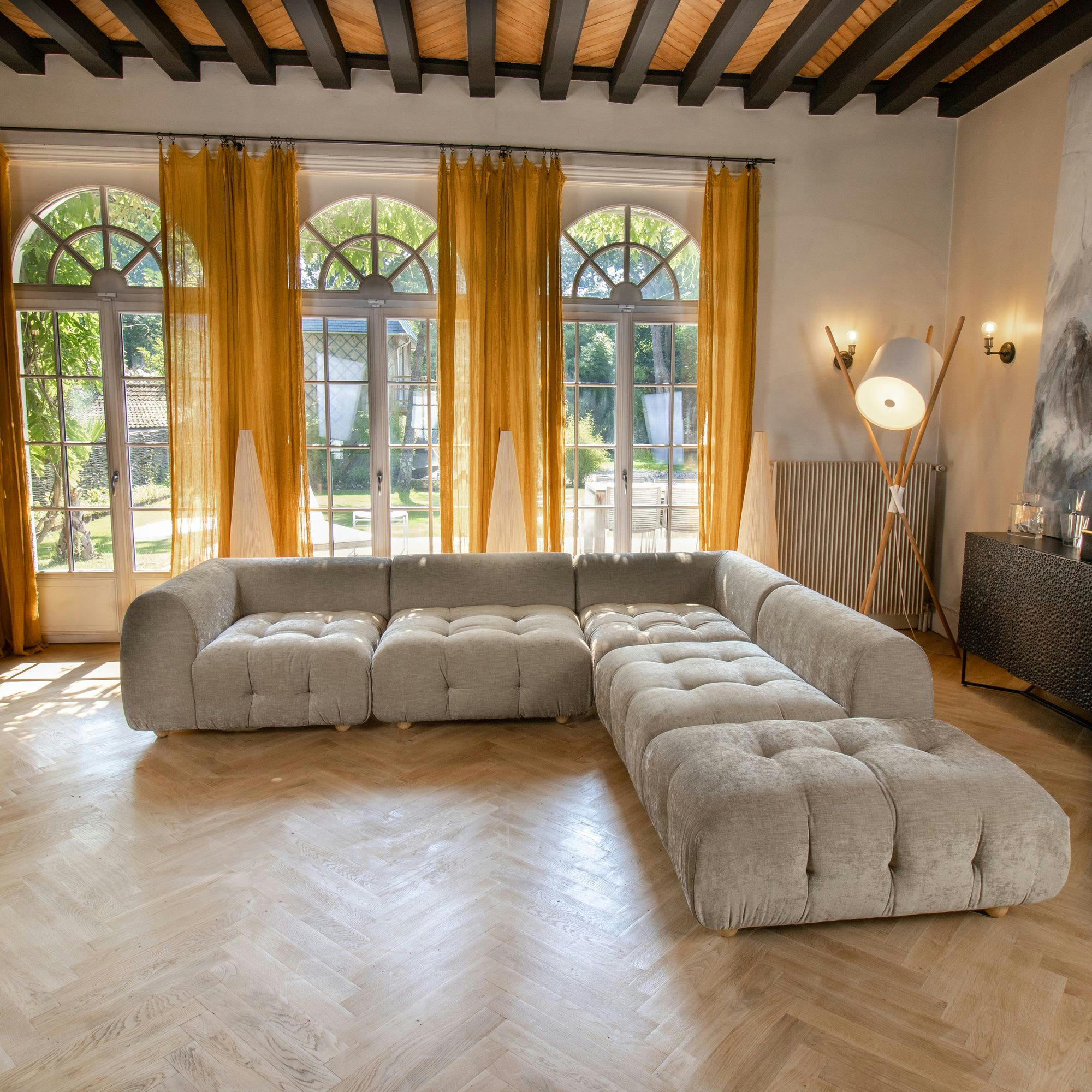 TWIGGY - Canapé 5 places en velours beige