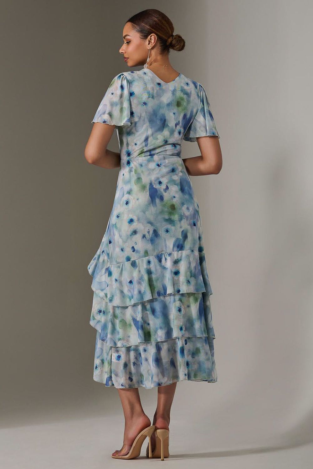 Jolie Moi Mesh Print Frill Hem Midaxi Dress
