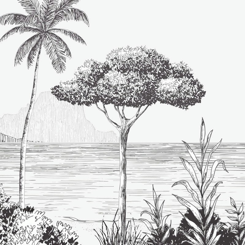 LA PLAGE B&W - Crédence cuisine Lot de 2 crédences ALU L120xH50cm Noir Paysage