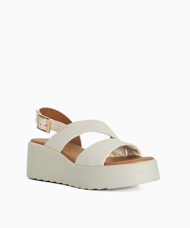 Karing Ecru - Wedge Leather Sandals