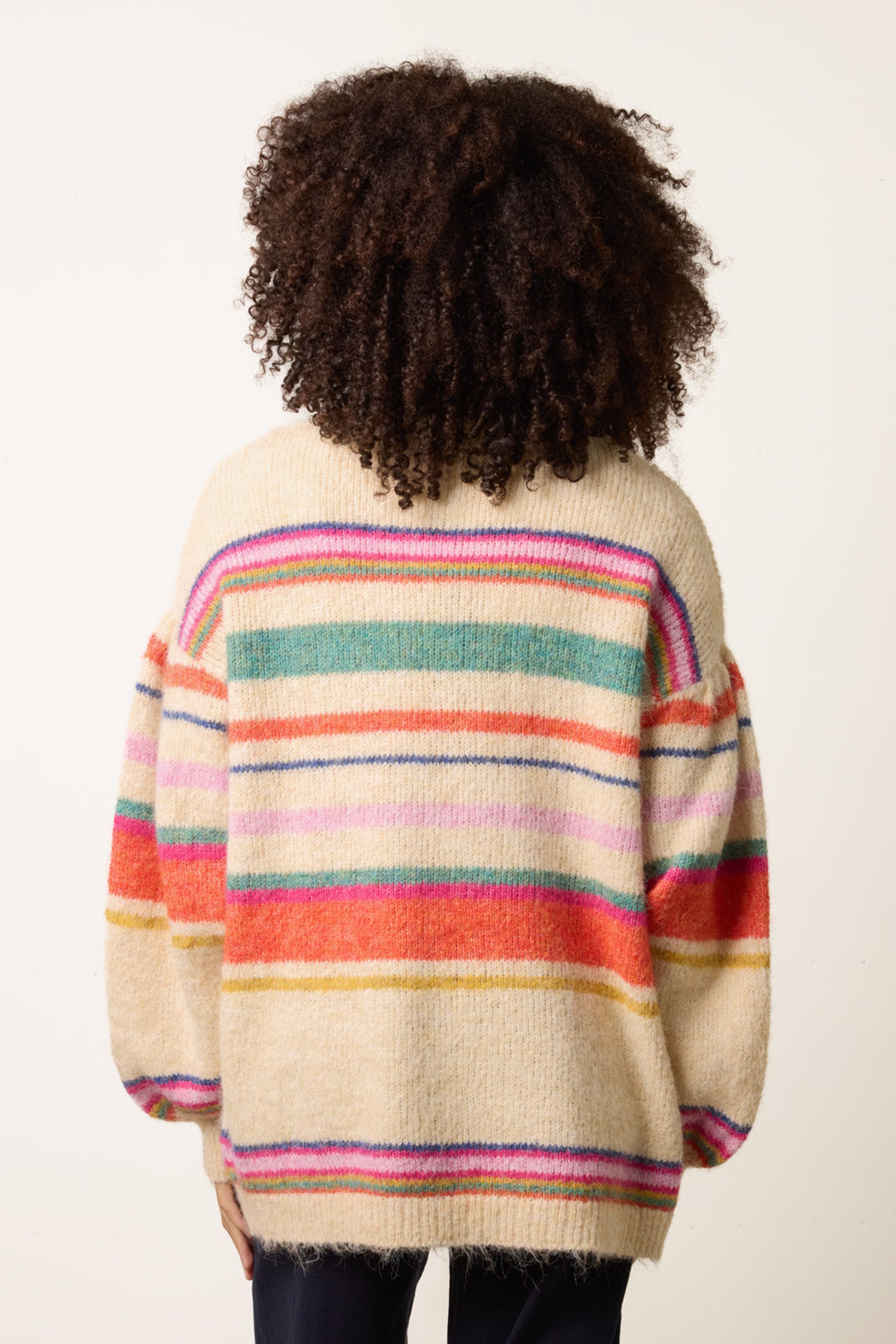 Blue Vanilla Beige Multi Coloured Stripe Cardigan