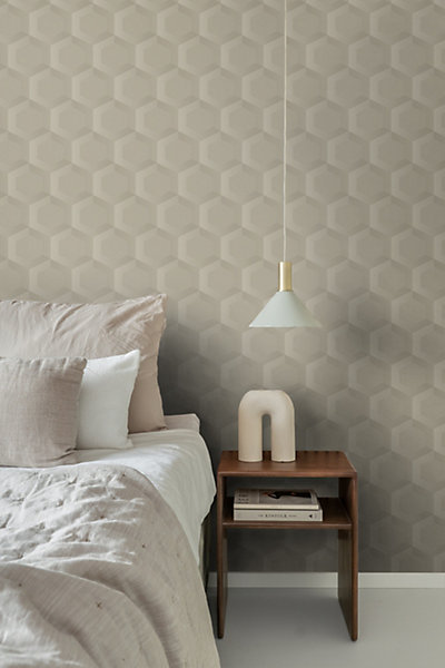Origin Wallcoverings papier peint hexagone 3d sable beige 53 cm x 10.05 m