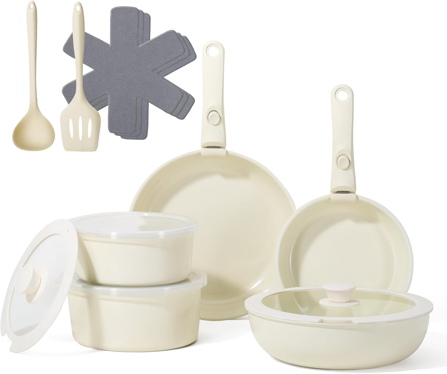 Pots and Pans Non Stick,16Pcs Ceramic Nonstick Cookware Sets, Induction Kitchen tagines Set with Removable Handle, Cooking Frying Pans & Saucepans(PFOA Free), Oven/Dishwasher/Fridge Safe, Space Saving