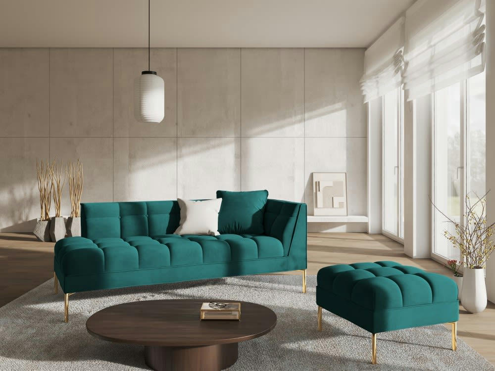 KAROO - Méridienne gauche velours turquoise