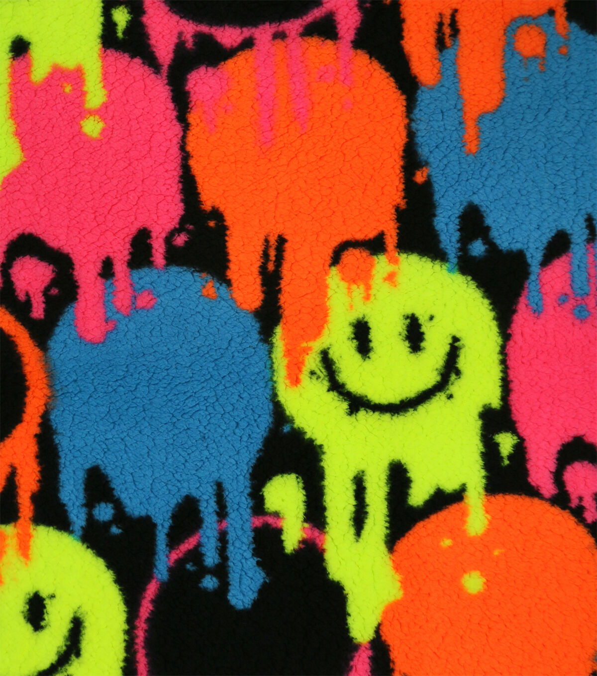 Neon Drippy Smiley Faces Sherpa Fabric