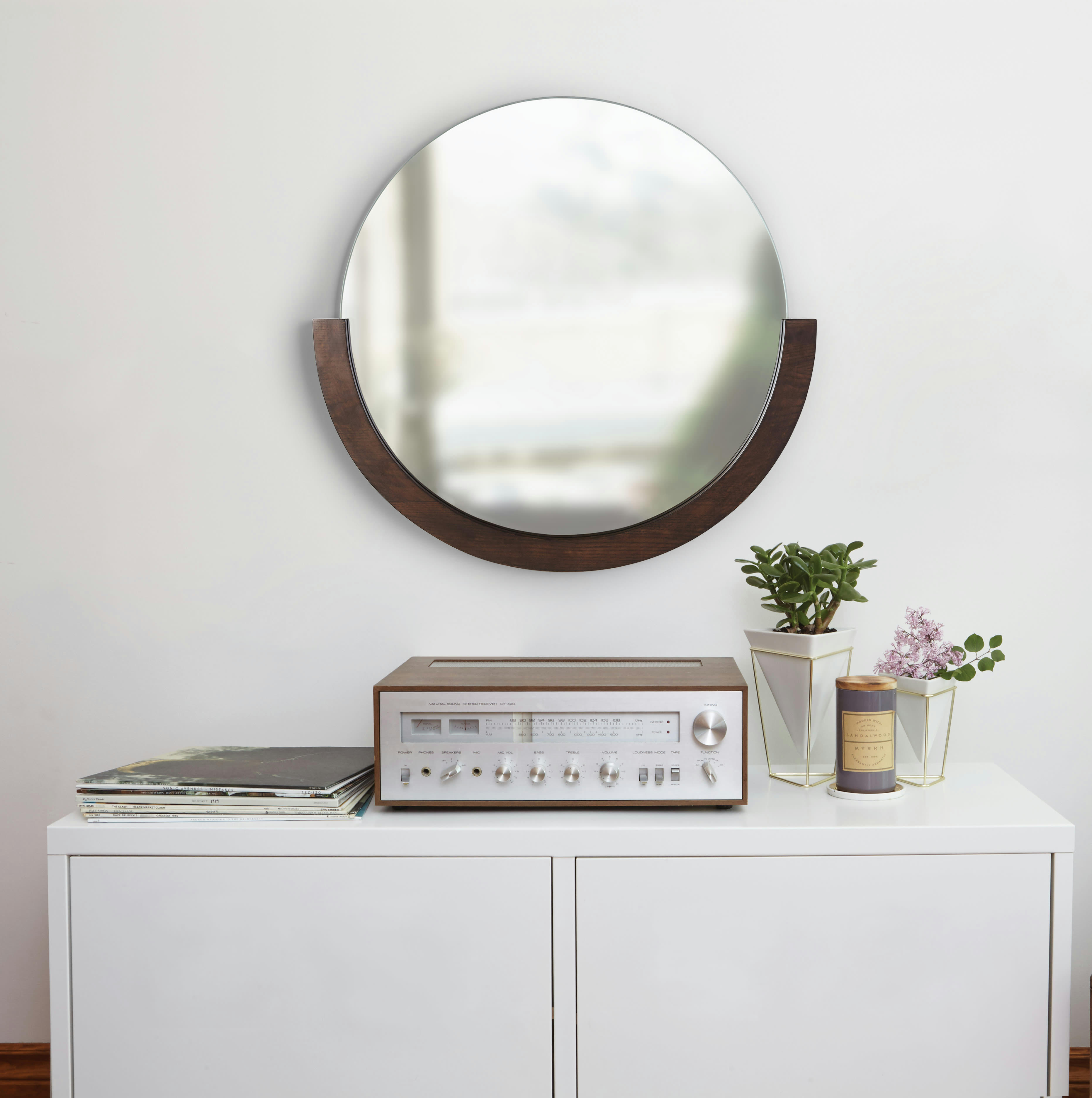 MIRA - Miroir rond bois coloris noyer D 82cm