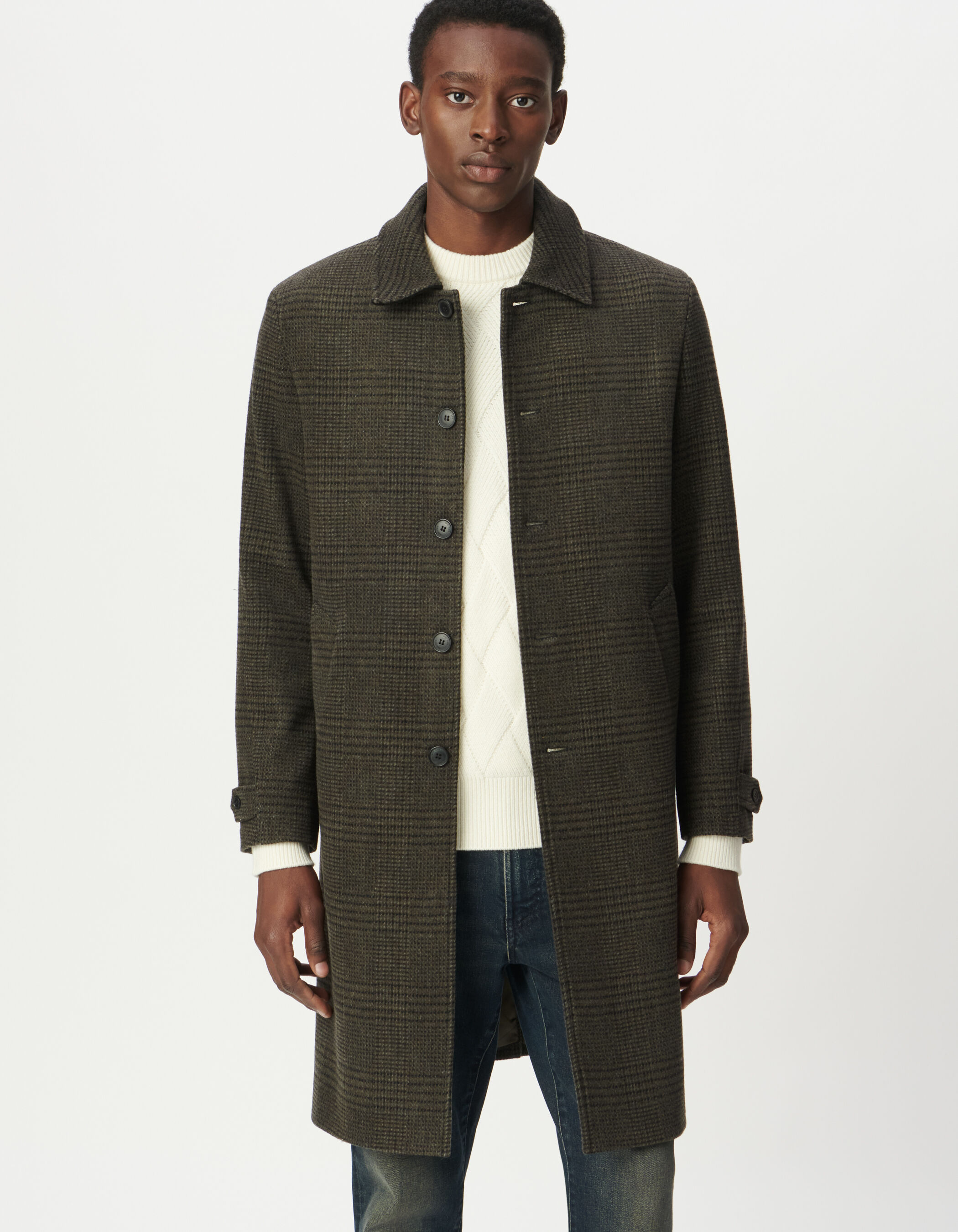 Manteau kaki à motif carreaux Homme