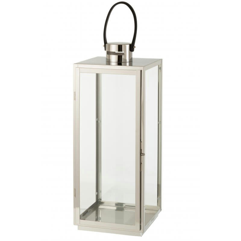 - Lanterne carrée en Métal Argent 22x21x65,5cm