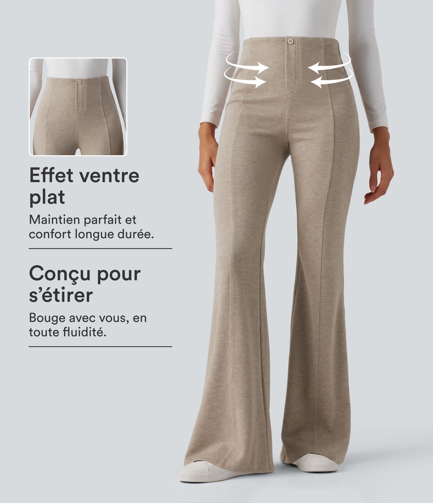 Pantalon taille haute décontracté évasé côtelé gainant