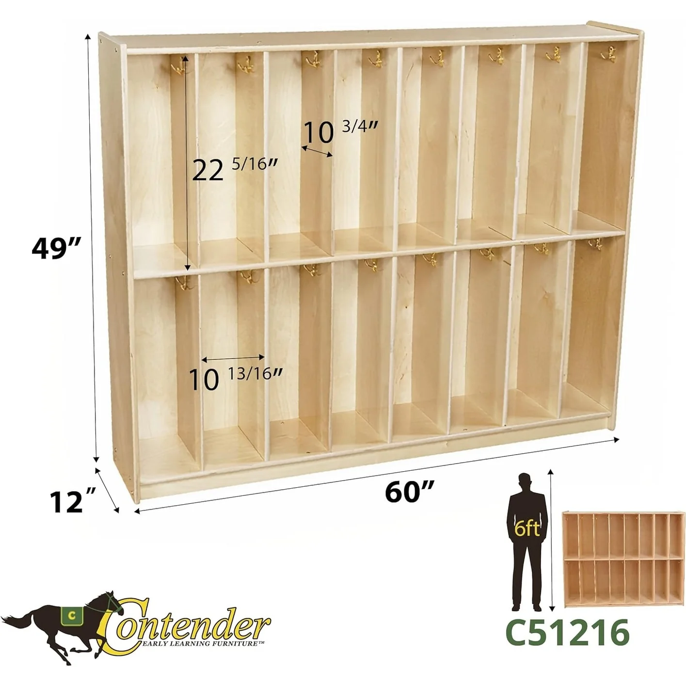 Contender 16-Section Classroom Coat Locker & Backpack Hanger, Daycare Cubby Coat Rack, Cubicle Coat Hanger For Office