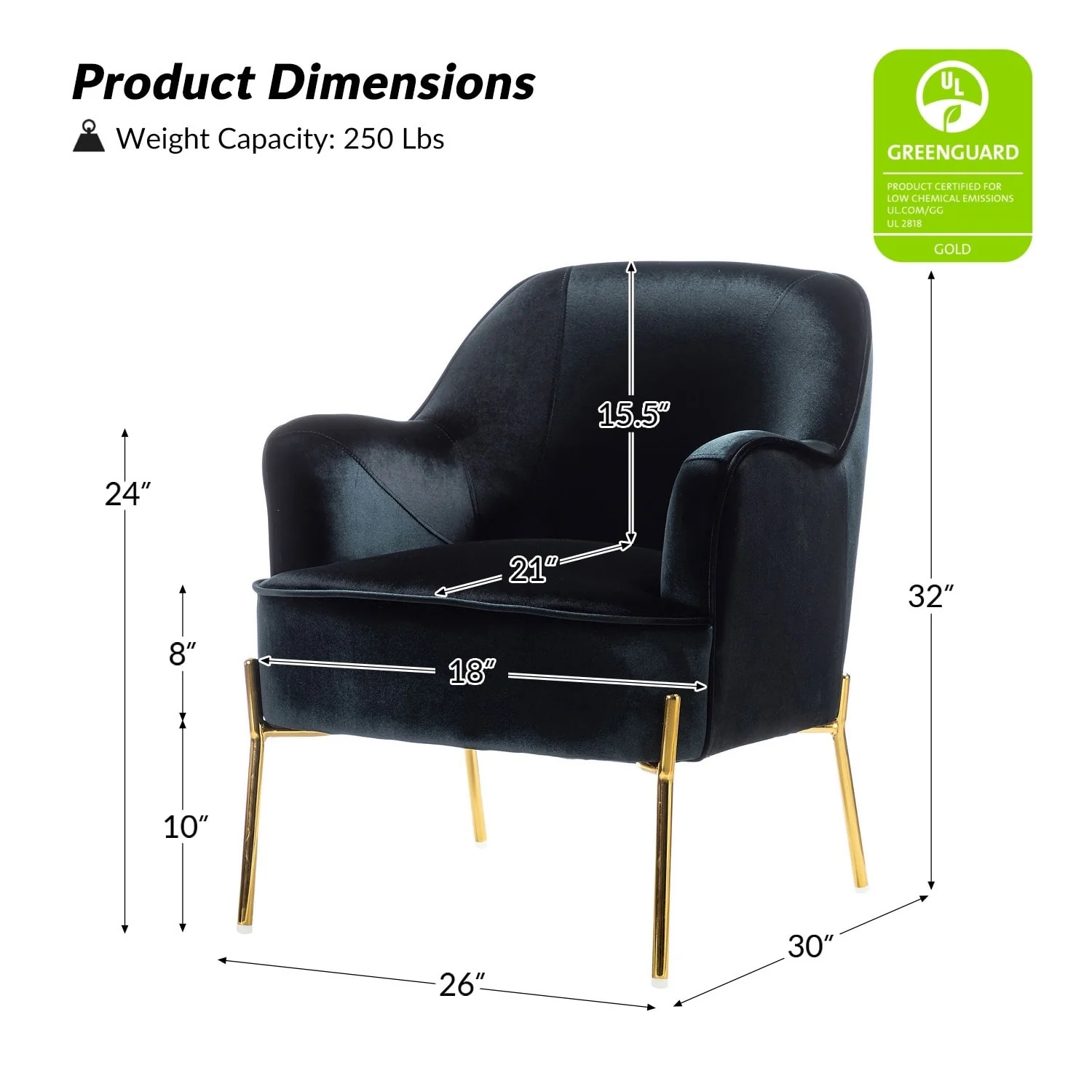 Marina Modern Velvet Accent Chair with Golden Legs Set of 2 by HULALA HOME