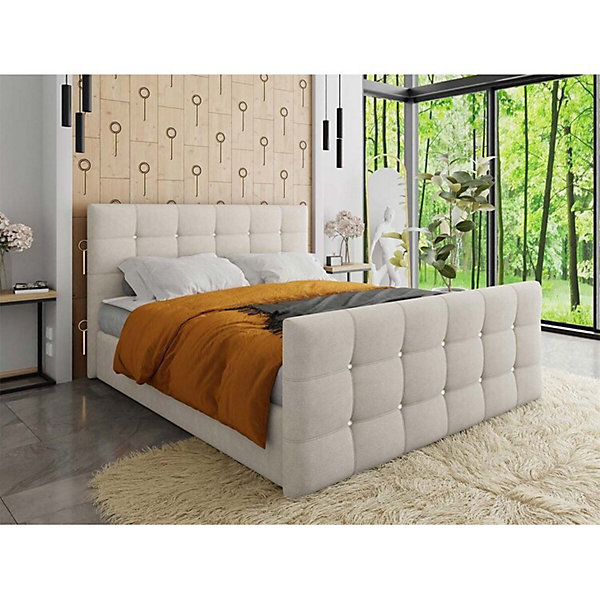 Lit continental Memphis 113, Double, Brun clair, Tissu, Disponible