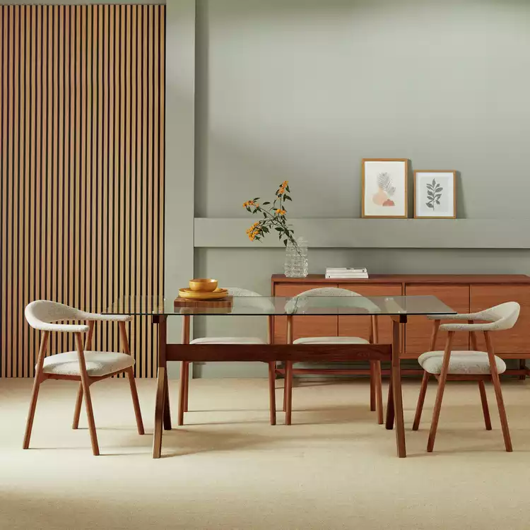 Habitat Zela Glass 6 Seater Dining Table - Walnut