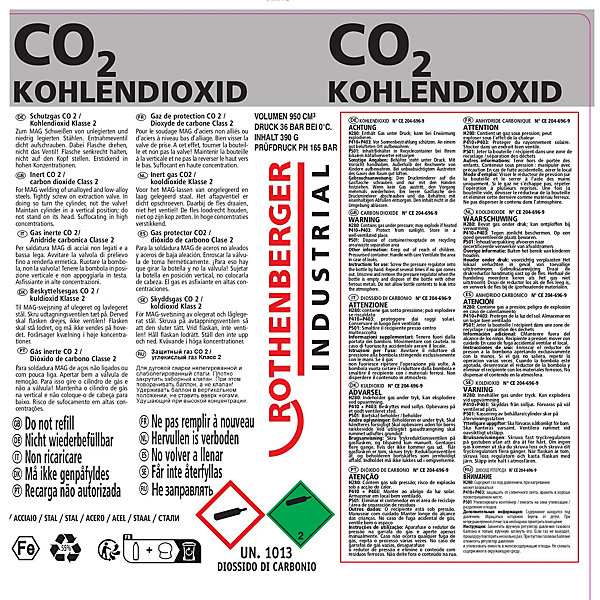 Bouteille de CO2 en acier pour soudage MAG 950ml Rothenberger