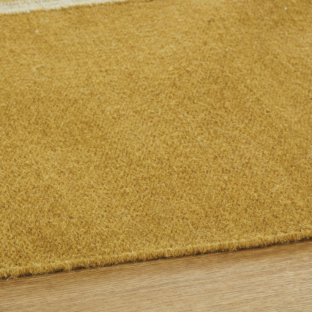 BERTUSI - Tapis tissé en laine et coton recyclé marron caramel, gris et blanc 140x200