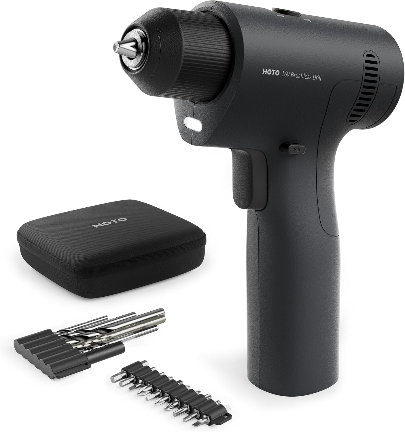 HOTO 16V Brushless Power Drill, 50 N·m High Torque with Smart Display, Auto Mode and LED Light, 10 Bits, 5 Drill Bits, 3/8” Keyless Chuck, Two Working Modes, Perfect for Home Repairs and Projects