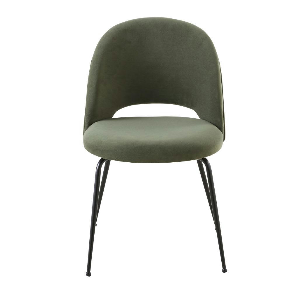 Isys - Chaise en velours vert kaki et métal noir