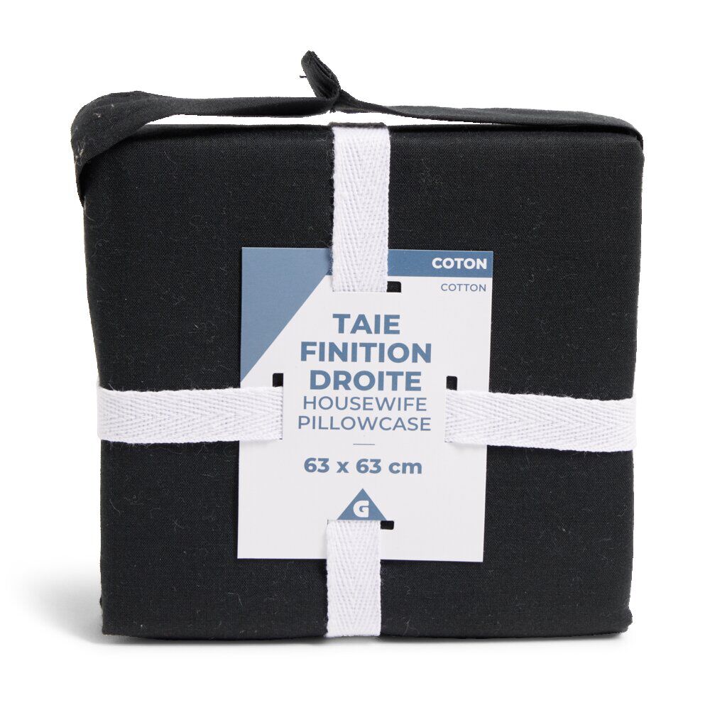 Taie d'oreiller 63x63cm 100% coton finition droite noir