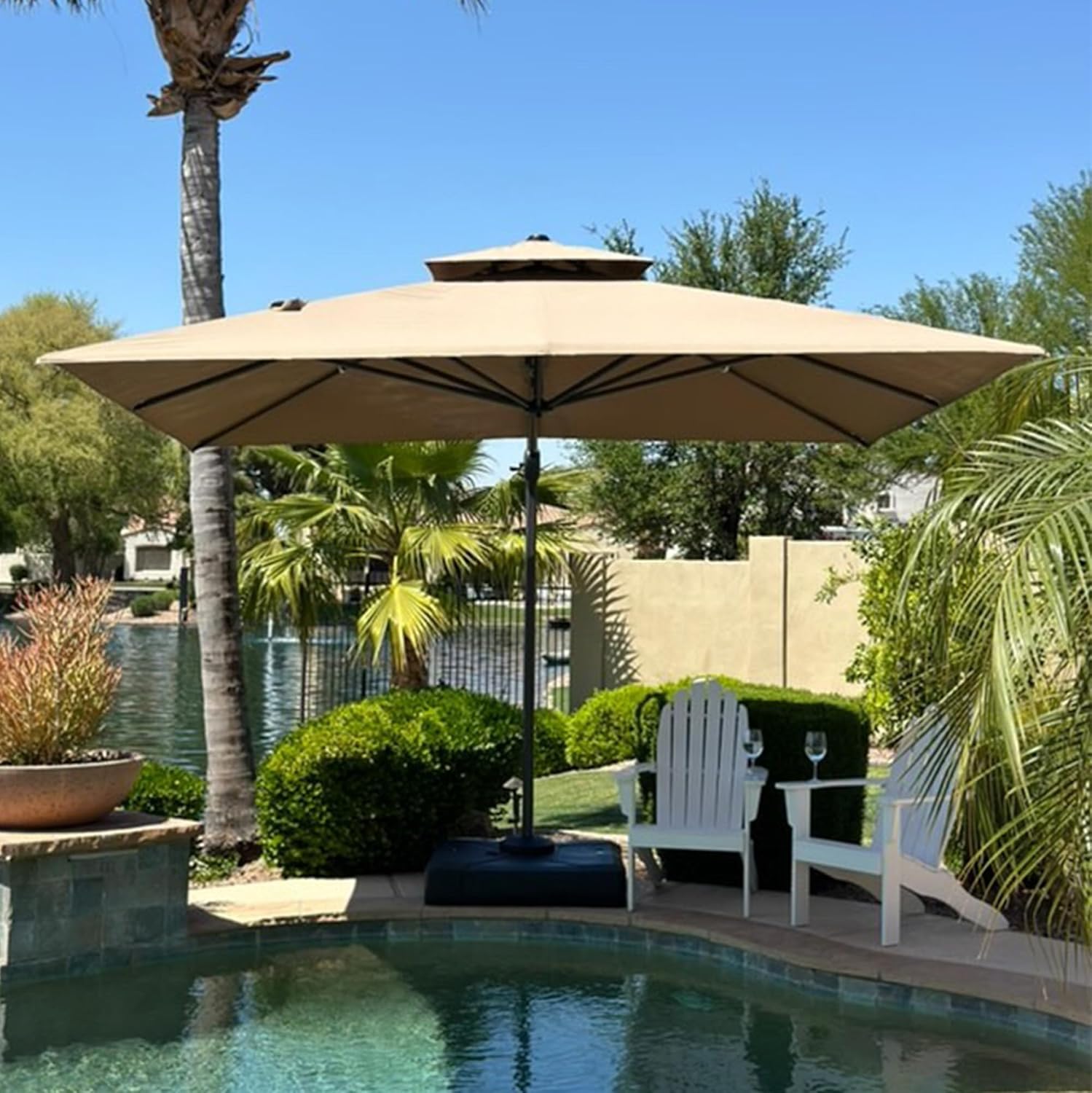 PURPLE LEAF 9' X 12' Cantilever Outdoor Umbrellas Large Patio Umbrella Hanging Double Top Rectangle Offset Umbrella with 360°Rotation Tilting Umbrella Outdoor Patio  Taupe