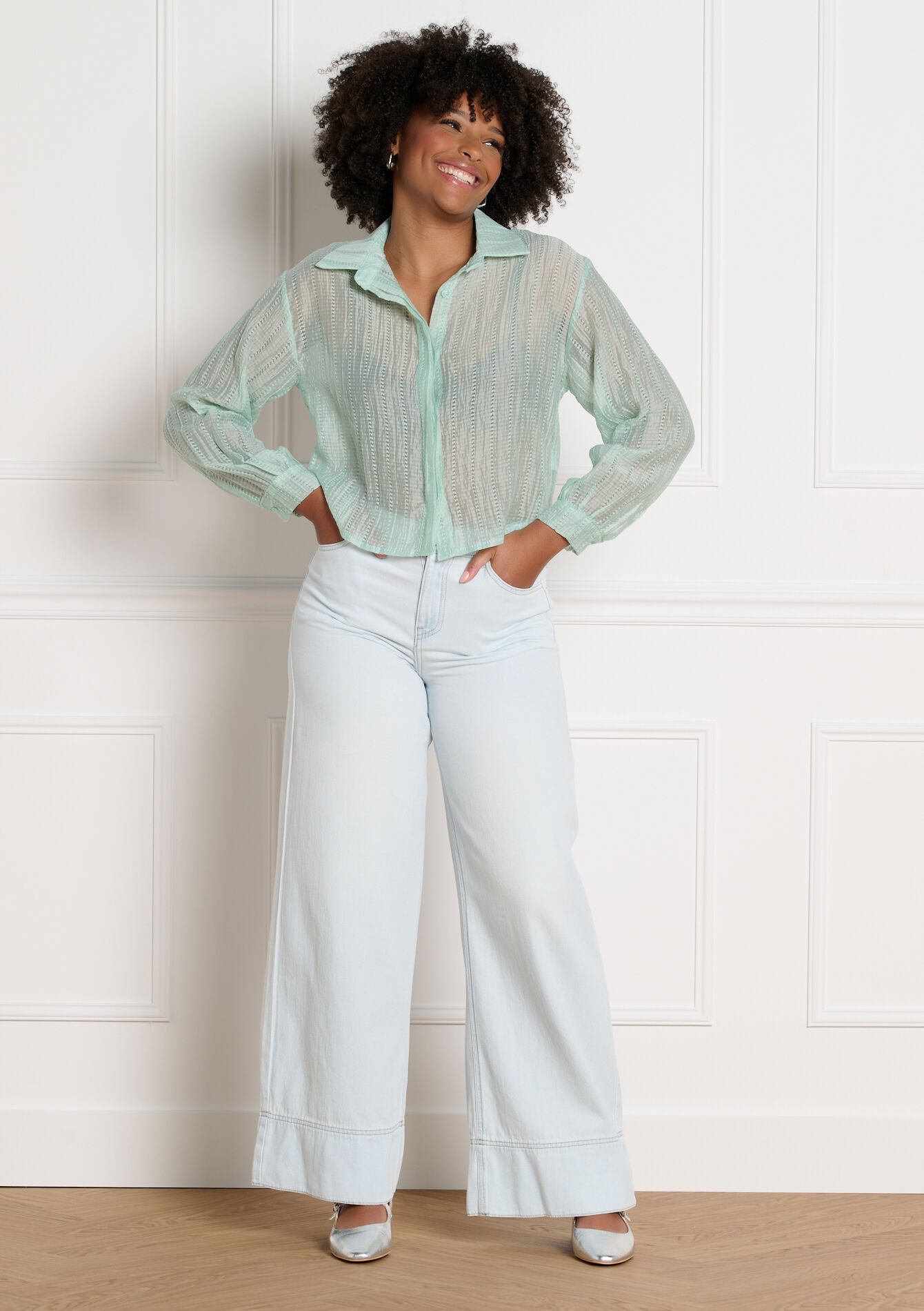 Jeans met hoge taille en wijde pijpen