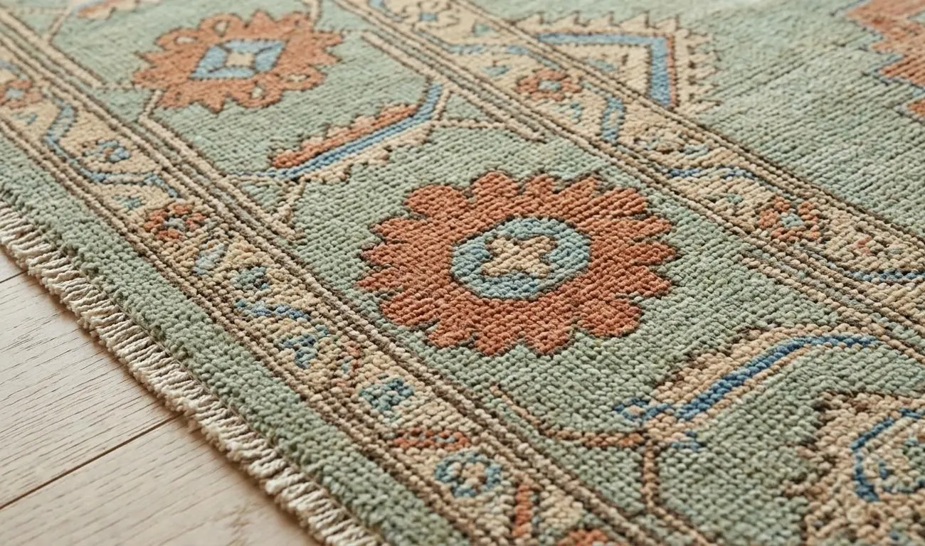 Moss Green Oushak Rug, Hand Knotted Vintage Wool Area Carpet